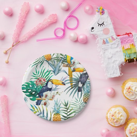 Tropische zomer waterverf van ananas Parrot Papieren Bordje (Feest)