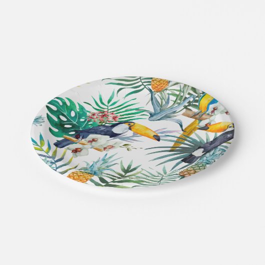 Tropische zomer waterverf van ananas Parrot Papieren Bordje (Gekanteld)