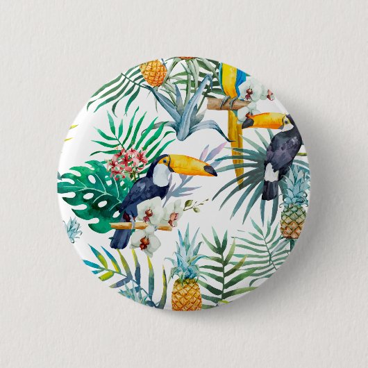 Tropische zomer waterverf van ananas Parrot Ronde Button 5,7 Cm (Voorkant)