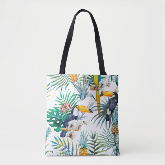 Tropische zomer waterverf van ananas Parrot Tote Bag (Voorkant)