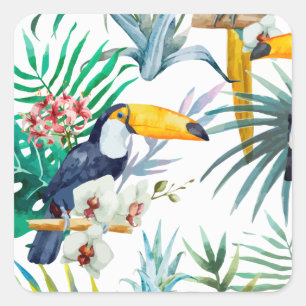 Tropische zomer waterverf van ananas Parrot Vierkante Sticker