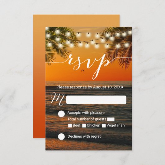 Tropische zomer Zonnestrand Beach Weddenschap RSVP (Voorkant / Achterkant)
