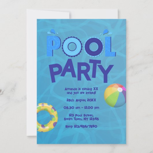 Tropische Zomer Zwembad Party uitnodiging (Voorkant)