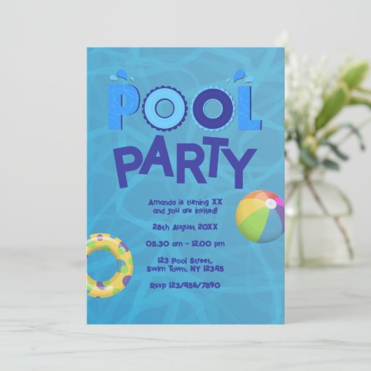 Tropische Zomer Zwembad Party uitnodiging (Staand voorkant)