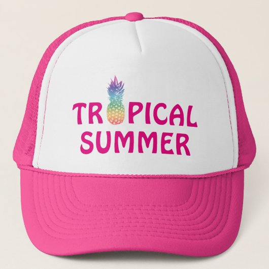 Tropische zomeranananas roze meisjeshoed trucker pet (Voorkant)