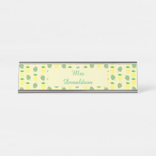 Tropische zomerananas en palmbladeren Patroon Bureau Naambordje