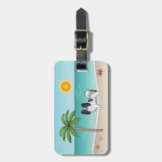 Tropische zomerbak zwart-wit Papillon Dog Bagagelabel (Voorkant verticaal)