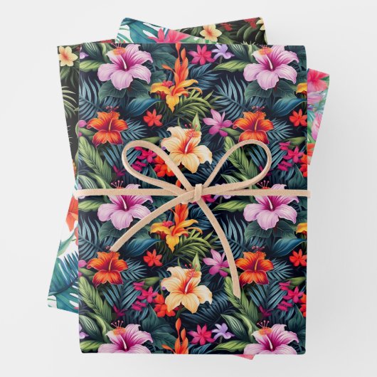 Tropische zomerbloemen bladeren ananas print cadea inpakpapier vel (In situ)