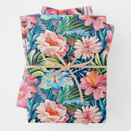 Tropische zomerbloemen botanisch bloemmotief inpakpapier vel