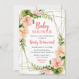 Tropische zomerbloemen & gouden lijst baby shower kaart
