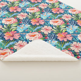 Tropische zomerbloemen patroon mooi bloemmotief sherpa deken