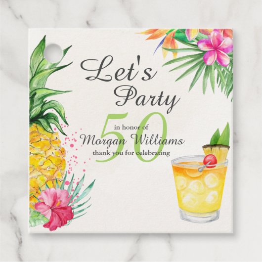 Tropische zomercocktail 50ste verjaardagsfeest bedankjes labels (Voorkant)
