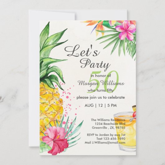 Tropische zomercocktail 50ste verjaardagsfeest kaart (Voorkant)