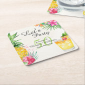 Tropische zomercocktail 50ste verjaardagsfeest kartonnen onderzetters (Schuin)