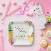 Tropische zomercocktail 50ste verjaardagsfeest papieren bordje (Feest)