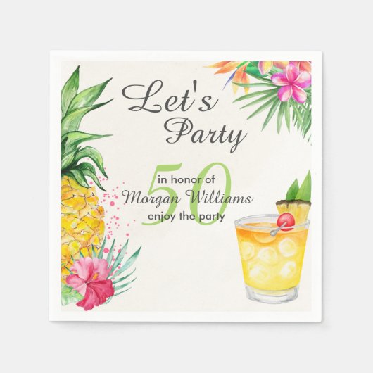 Tropische zomercocktail 50ste verjaardagsfeest servet (Voorkant)