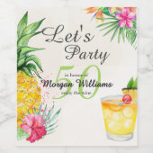 Tropische zomercocktail 50ste verjaardagsfeest wijn etiket (Enkel label)