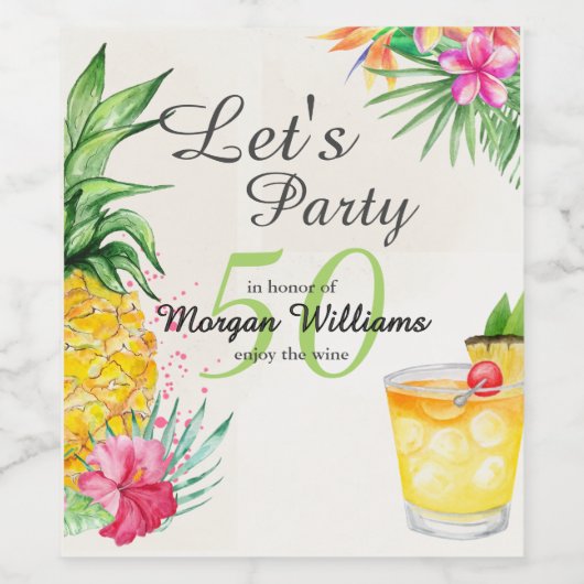 Tropische zomercocktail 50ste verjaardagsfeest wijn etiket (Enkel label)