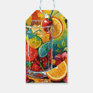 Tropische zomercocktail Impasto Olie Schilderij Cadeaulabel