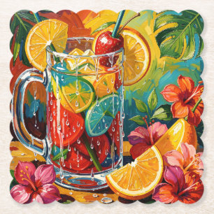 Tropische zomercocktail Impasto Olie Schilderij Kartonnen Onderzetters