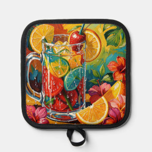 Tropische zomercocktail Impasto Olie Schilderij Pannenlap