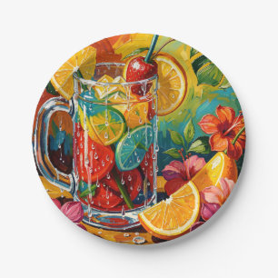 Tropische zomercocktail Impasto Olie Schilderij Papieren Bordje