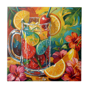 Tropische zomercocktail Impasto Olie Schilderij Tegeltje