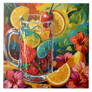 Tropische zomercocktail Impasto Olie Schilderij Tegeltje