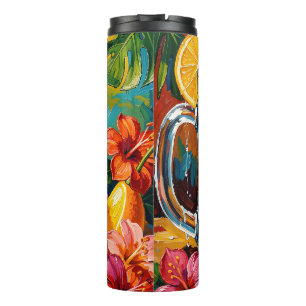 Tropische zomercocktail Impasto Olie Schilderij Thermosbeker
