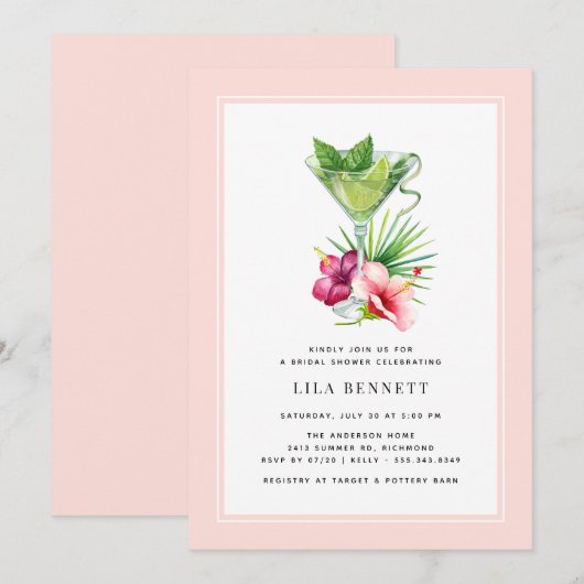 Tropische zomercocktail | Schattige roze Vrijgezel Kaart (Voorkant / Achterkant)