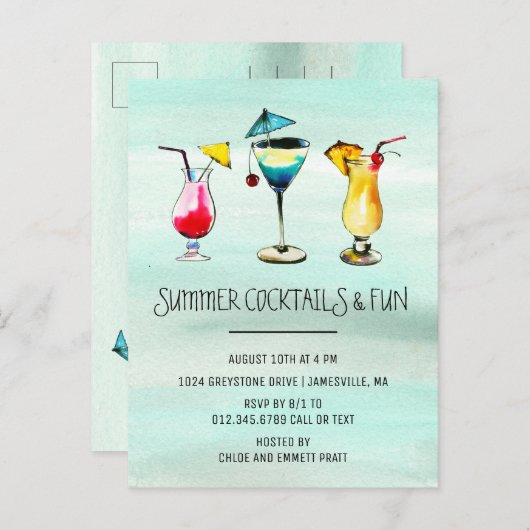 Tropische zomercocktail uitnodiging briefkaart (Voorkant / Achterkant)