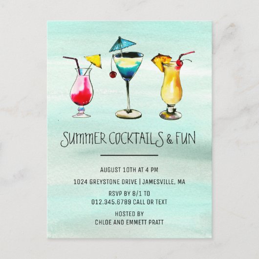 Tropische zomercocktail uitnodiging briefkaart (Voorkant)