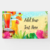 Tropische zomercocktails en strand Summer Party Spandoek (Horizontaal)