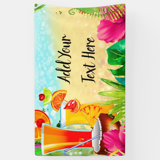 Tropische zomercocktails en strand Summer Party Spandoek (Verticaal)