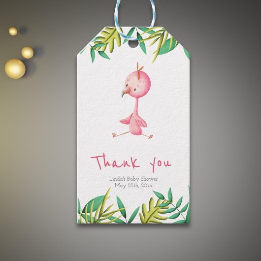 Tropische zomerflamingo Gepersonaliseerd Dank u Cadeaulabel
