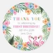 Tropische zomerflamingo Kinder eerste verjaardag Ronde Sticker (Voorkant)