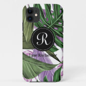 Tropische zomergroene Paarse bladeren Monogram Case-Mate iPhone Case (Achterkant)