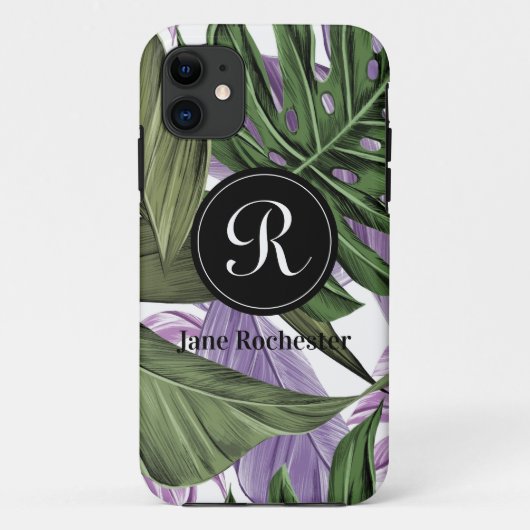 Tropische zomergroene Paarse bladeren Monogram Case-Mate iPhone Case (Achterkant)