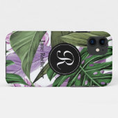 Tropische zomergroene Paarse bladeren Monogram Case-Mate iPhone Case (Achterkant (horizontaal))