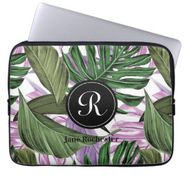 Tropische zomergroene Paarse bladeren Monogram Laptop Sleeve