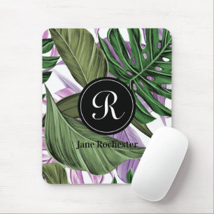 Tropische zomergroene Paarse bladeren Monogram Muismat