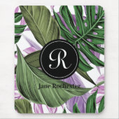 Tropische zomergroene Paarse bladeren Monogram Muismat (Voorkant)