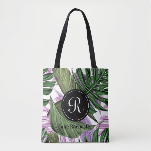 Tropische zomergroene Paarse bladeren Monogram Tote Bag (Voorkant)
