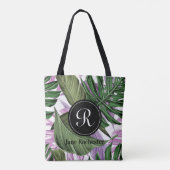 Tropische zomergroene Paarse bladeren Monogram Tote Bag (Achterkant)