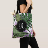 Tropische zomergroene Paarse bladeren Monogram Tote Bag (Dichtbij)