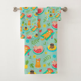 Tropische Zomerkatten Badhanddoekenset Bad Handdoek