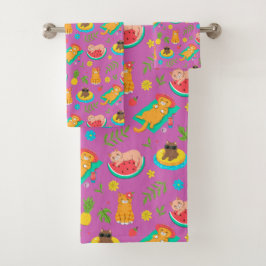 Tropische Zomerkatten Badhanddoekenset Bad Handdoek