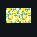 Tropische zomerlemonpomp canvas afdruk<br><div class="desc">Mooie hedendaagse aqua turquoise blauw groen,  geel en oranje citroenpatroon op gestreepte waterverf achtergrond. ,  funky,  modern en grillig design voor de elegante artistieke fashionista of artsy mode diva,  hip trendsetter,   retro art style of abstract motief lover.</div>