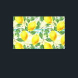 Tropische zomerlemonpomp canvas afdruk<br><div class="desc">Mooie hedendaagse aqua turquoise blauw groen,  geel en oranje citroenpatroon op gestreepte waterverf achtergrond. ,  funky,  modern en grillig design voor de elegante artistieke fashionista of artsy mode diva,  hip trendsetter,   retro art style of abstract motief lover.</div>