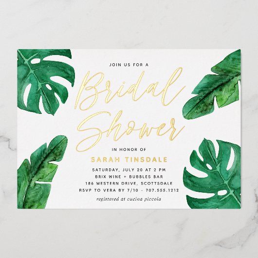 Tropische zomermonstera laat Vrijgezellenfeest Folie Uitnodiging (Voorkant)